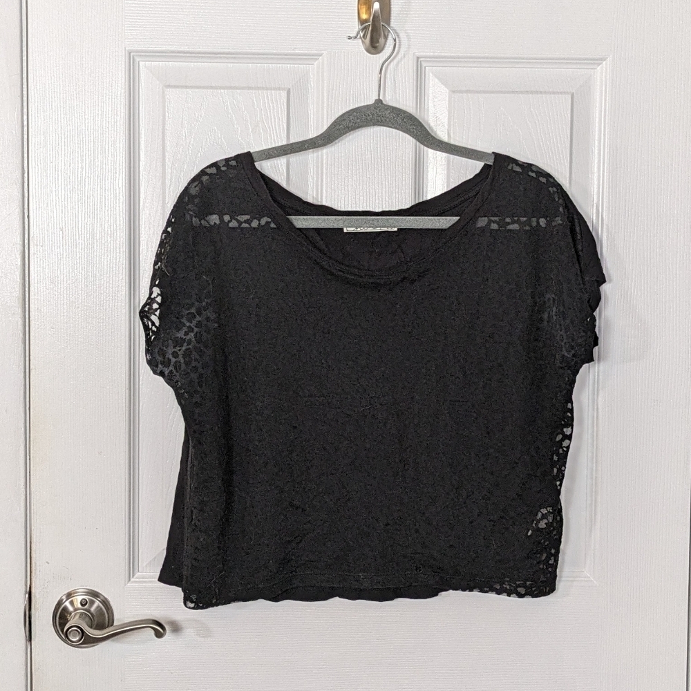 Chloe K Cropped Animal Print Black Burnout‎ Short Sleeve Tee Size Small